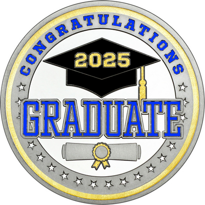 Royal Blue "Congratulations Graduate" with Gold 2025, Rim, Tassel & Ribbon